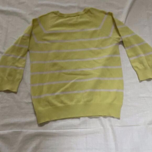 Joe Fresh Women S/P Pullover Sweater Yellow & White Stripe Round Neck 3/4 Sleeve - Picture 4 of 8